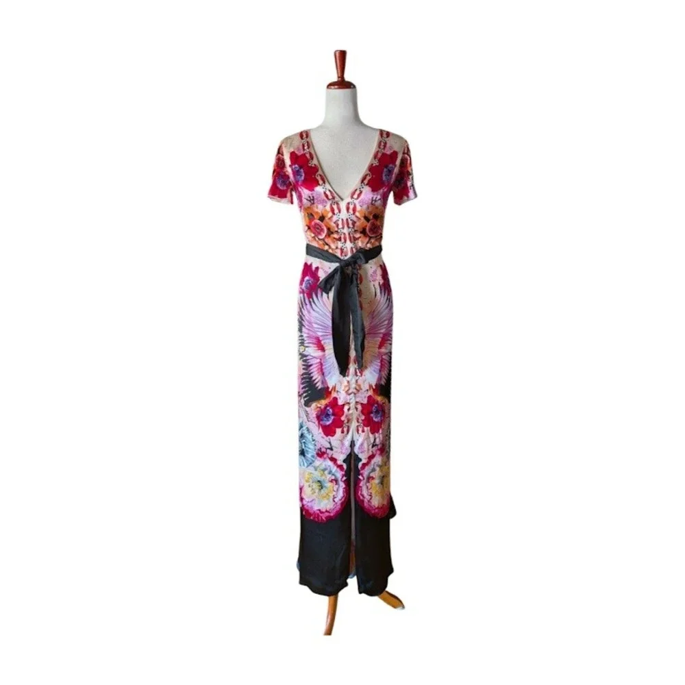 Temperley London Giselle V-Neck Maxi Dress Silk Satin Hibiscus Mix UK8 US4 NEW - Picture 10 of 10